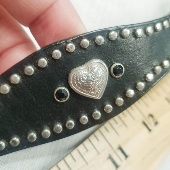 Noosa western studded belt black heart concho leather size 28 NO BUCKLE‎ - Picture 6 of 13